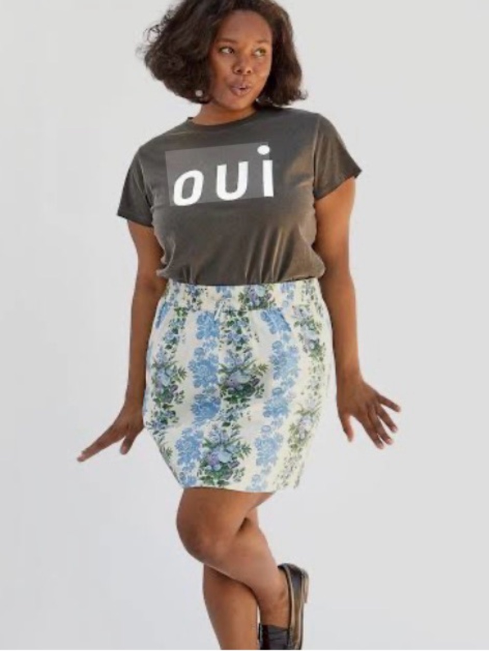 Clare V Blue and Green Floral Mini Skirt
